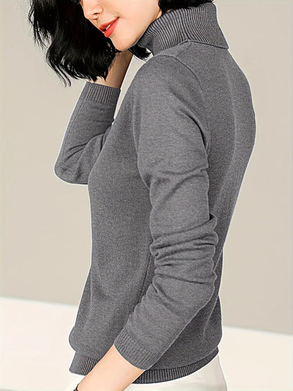 Striktrøje Dame – Pullover med høj hals og klassisk design til hverdag, arbejde og lag-på-lag i Grå – Maribel