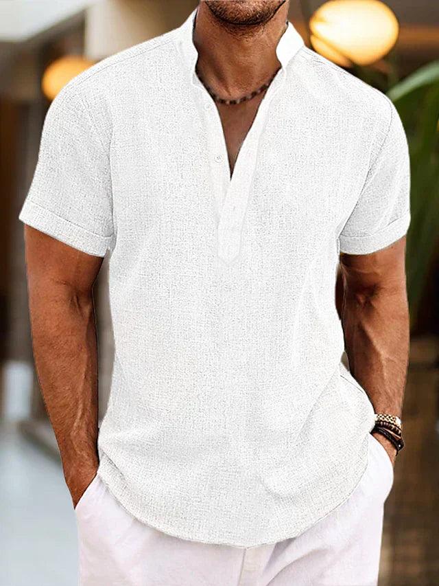 Kortærmet Henley Skjorte Herre – Let Sommerskjorte med Knapper