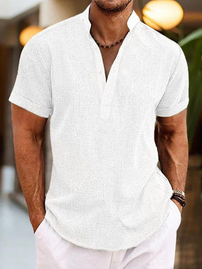 Kortærmet Henley Skjorte Herre – Let Sommerskjorte med Knapper