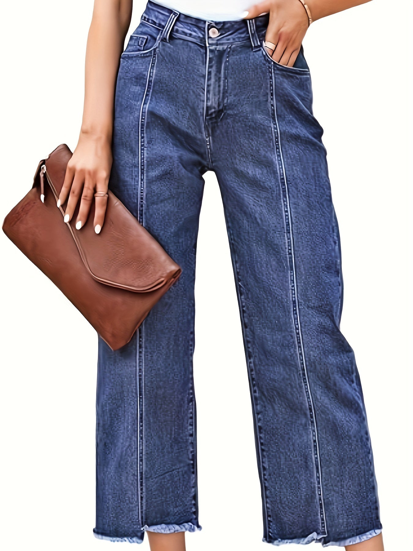 Jeans Dame – Denimbukser med kort pasform, skræddersyet pasform og lige ben til hverdag, kontor og smart casual