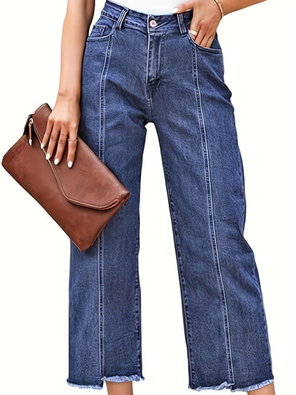 Jeans Dame – Denimbukser med kort pasform, skræddersyet pasform og lige ben til hverdag, kontor og smart casual