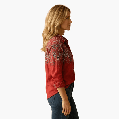 Blomstret Skjorte Dame – Langærmet Bluse med Knapper