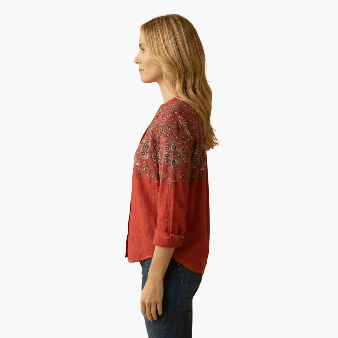 Blomstret Skjorte Dame – Langærmet Bluse med Knapper