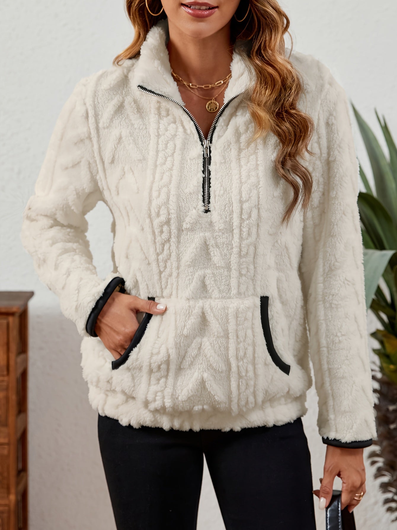 Striktrøje Dame – Pullover med half-zip lynlås til hverdag, arbejde og lag-på-lag
