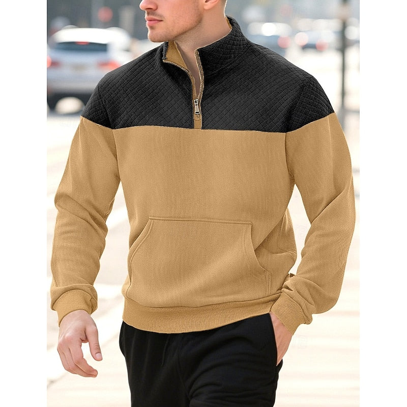 Sweatshirt Herre – Langærmet trøje med tekstureret overflade og quarter-zip lynlås til hverdag, arbejde og lag-på-lag