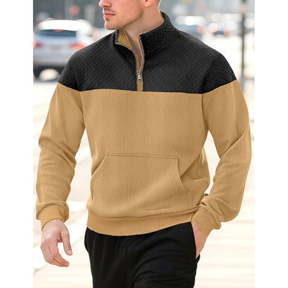 Sweatshirt Herre – Langærmet trøje med tekstureret overflade og quarter-zip lynlås til hverdag, arbejde og lag-på-lag