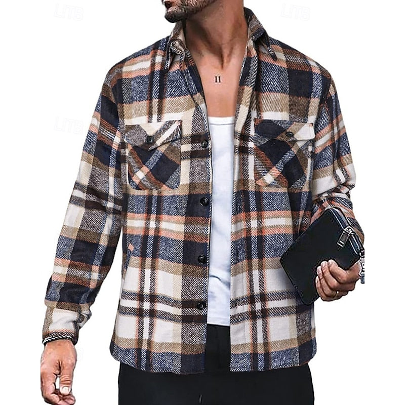 Skjortejakke Herre – Overshirt-jakke med ternet design og robust design til efterår, overgangsvejr og hverdag