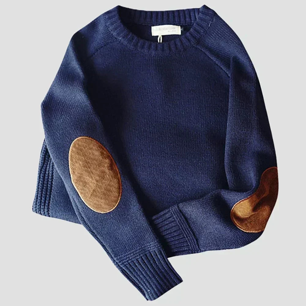 Striktrøje Herre – Pullover med klassisk design til hverdag, arbejde og lag-på-lag i Rød og Grå – Edmund