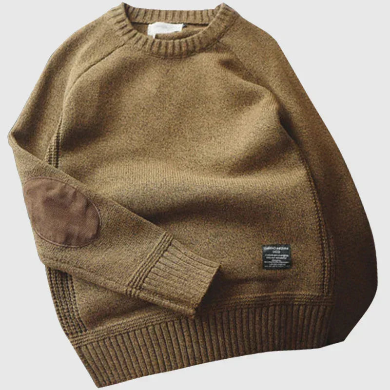 Striktrøje Herre – Pullover med klassisk design til hverdag, arbejde og lag-på-lag i Rød og Grå – Edmund