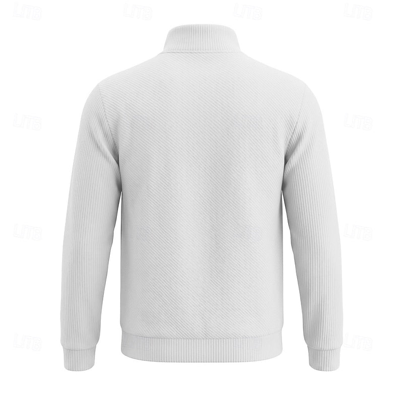 Striktrøje Herre – Pullover med tekstureret overflade og quarter-zip lynlås til hverdag, arbejde og lag-på-lag i Hvid og Sort – Quentin