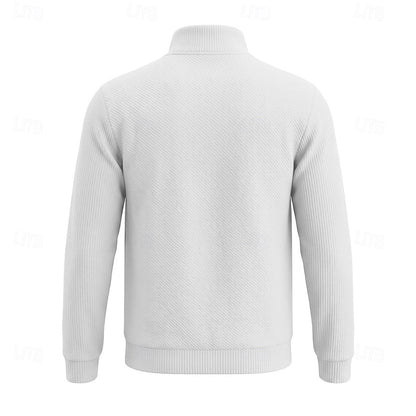Striktrøje Herre – Pullover med tekstureret overflade og quarter-zip lynlås til hverdag, arbejde og lag-på-lag i Hvid og Sort – Quentin