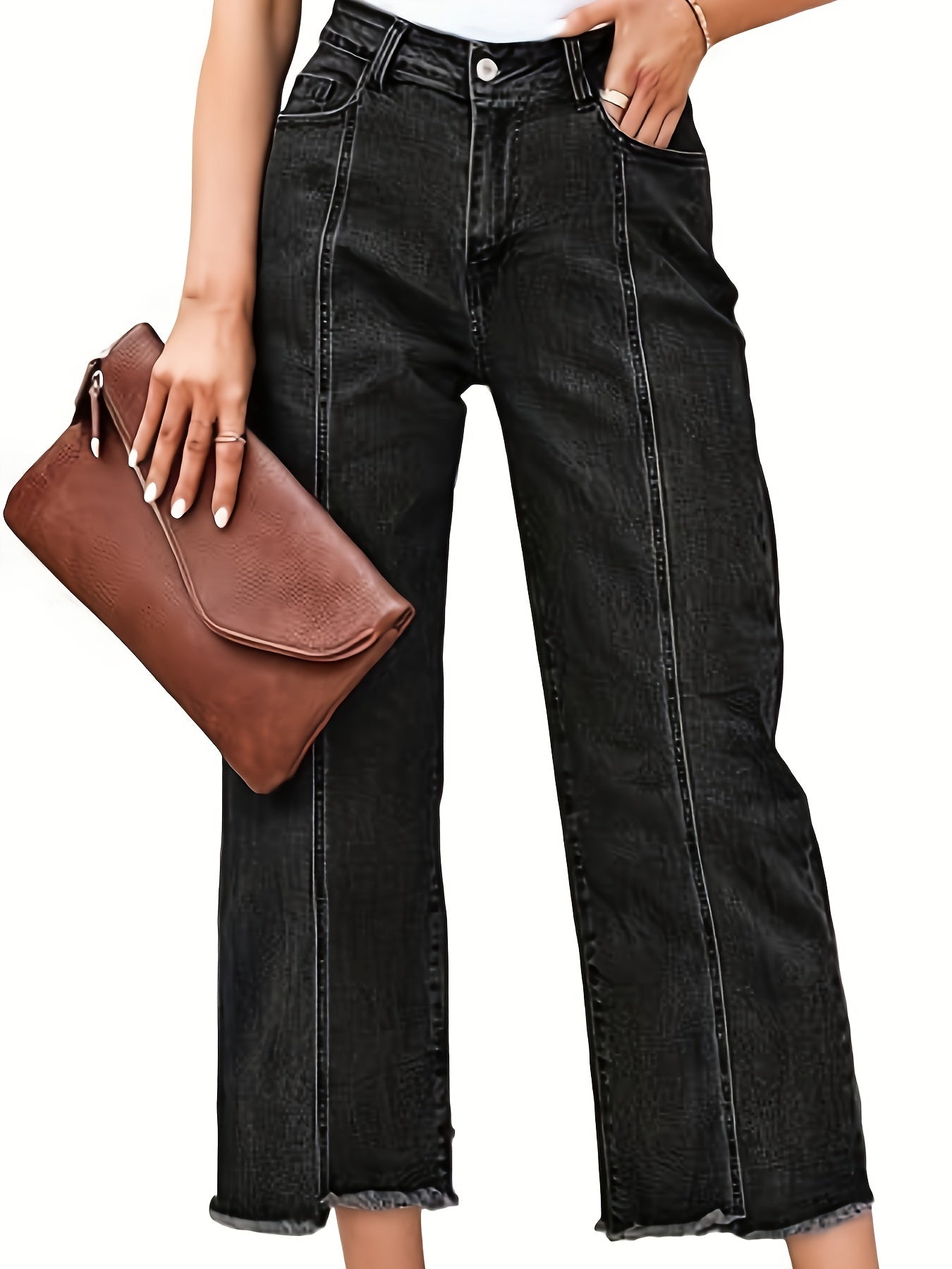 Jeans Dame – Denimbukser med kort pasform, skræddersyet pasform og lige ben til hverdag, kontor og smart casual