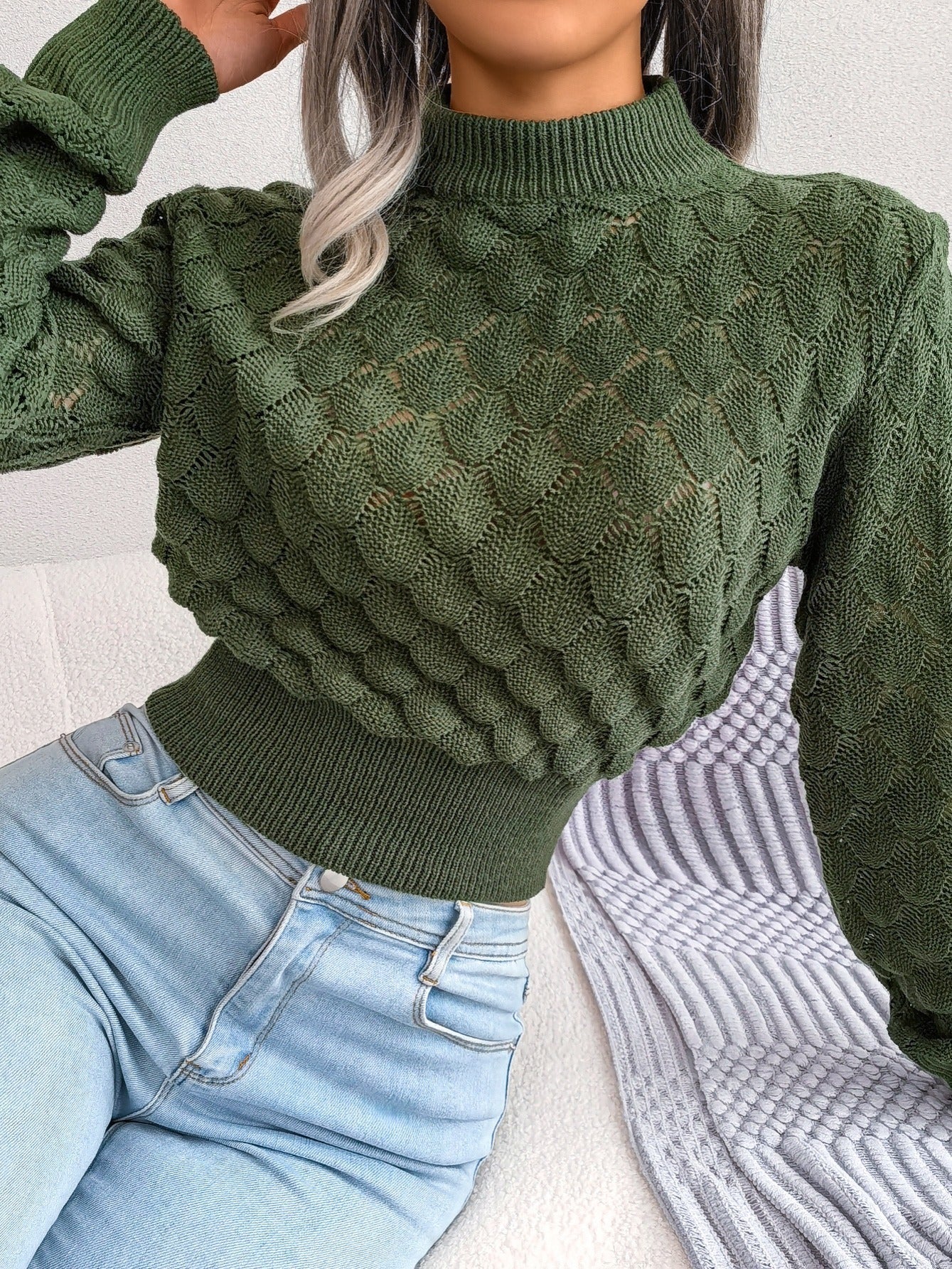Kort Striktrøje Dame – Tekstureret Cropped Pullover
