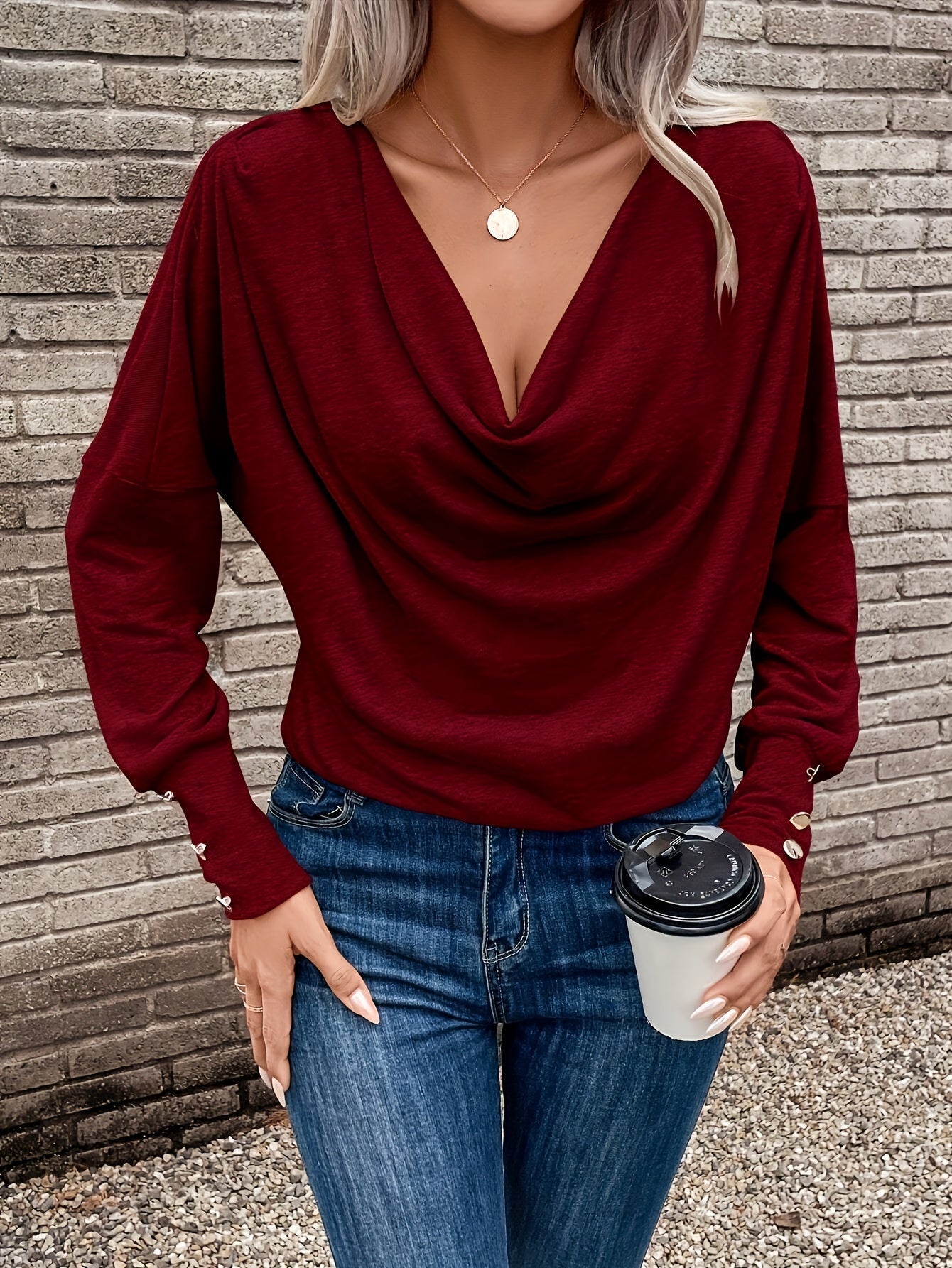 Langærmet Top Dame – Afslappet Basisbluse