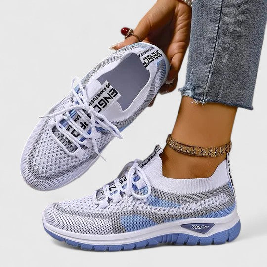 Sneakers Dame – Mesh Løbesko med Snørebånd og Farveblok Design