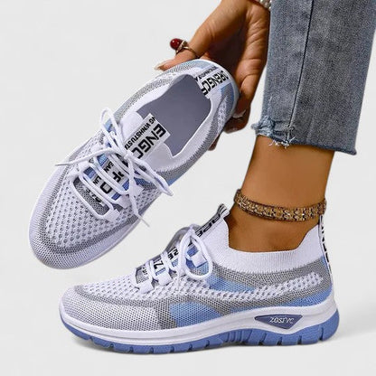 Sneakers Dame – Mesh Løbesko med Snørebånd og Farveblok Design