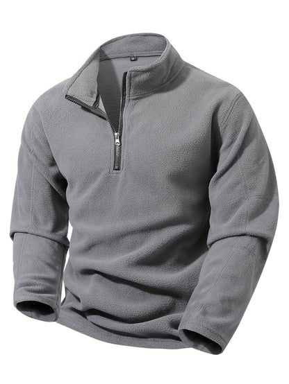 Striktrøje Herre – Pullover med half-zip lynlås og ståkrave til hverdag, arbejde og lag-på-lag i Olivengrøn Drab og Sort – Grayson