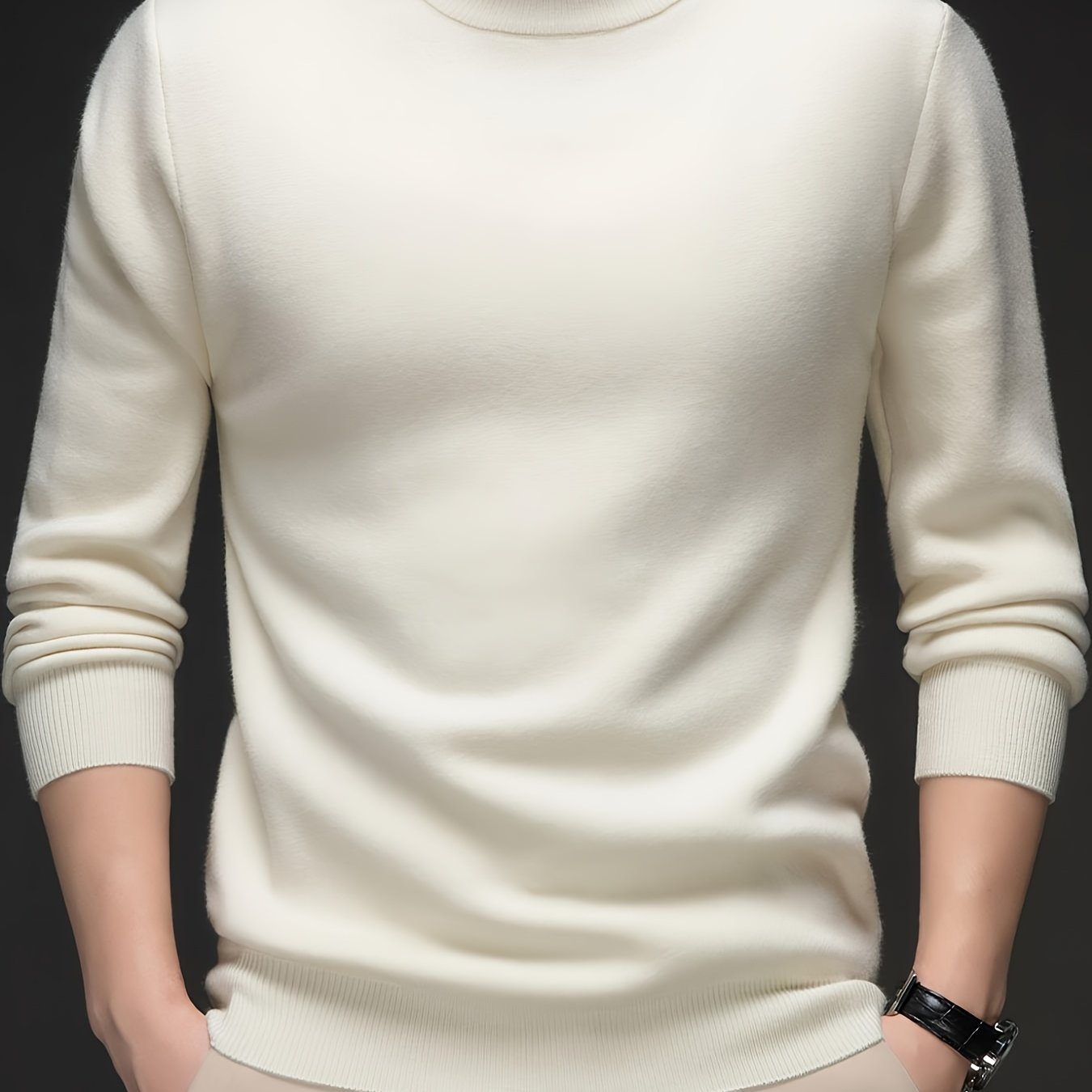 Striktrøje Herre – Pullover med høj hals og klassisk design til hverdag, arbejde og lag-på-lag i Sort og Hvid – Everett