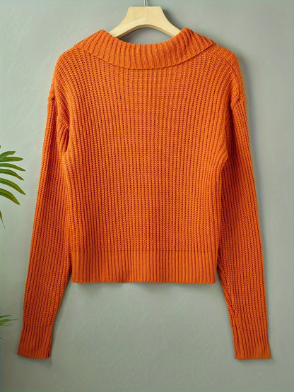 Ribstriktrøje Dame – Klassisk Langærmet Pullover