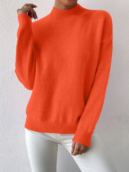 Striktrøje Dame – Pullover med høj hals og klassisk design til hverdag, arbejde og lag-på-lag i Sort og Abrikos – Lorelei