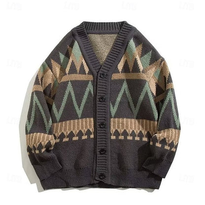 Cardigan Herre – Strikcardigan med mønstret design og knaplukning til hverdag, arbejde og lag-på-lag