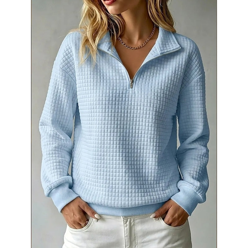 Half-Zip Striktrøje Dame – Tekstureret Pullover med Lynlås