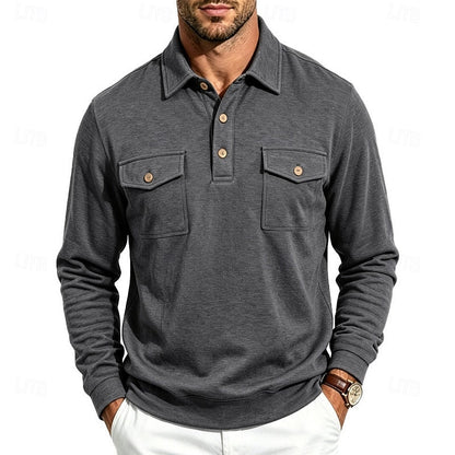 Poloshirt Herre – Polo trøje med lange ærmer og klassisk design til hverdag, arbejde og lag-på-lag i Mørkegrå og Lysegrå – Harold
