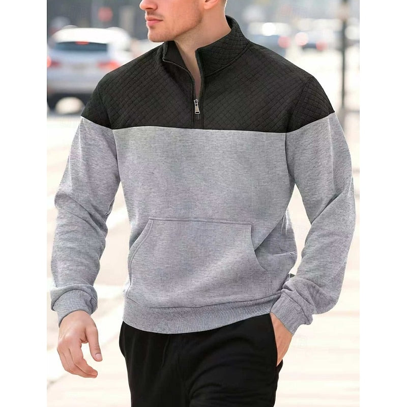 Sweatshirt Herre – Langærmet trøje med tekstureret overflade og quarter-zip lynlås til hverdag, arbejde og lag-på-lag