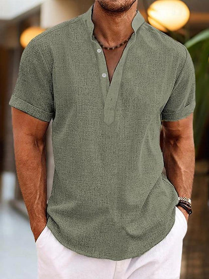 Kortærmet Henley Skjorte Herre – Let Sommerskjorte med Knapper