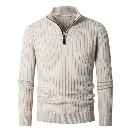 Ribstriktrøje Herre – Quarter-Zip Pullover med Lynlås