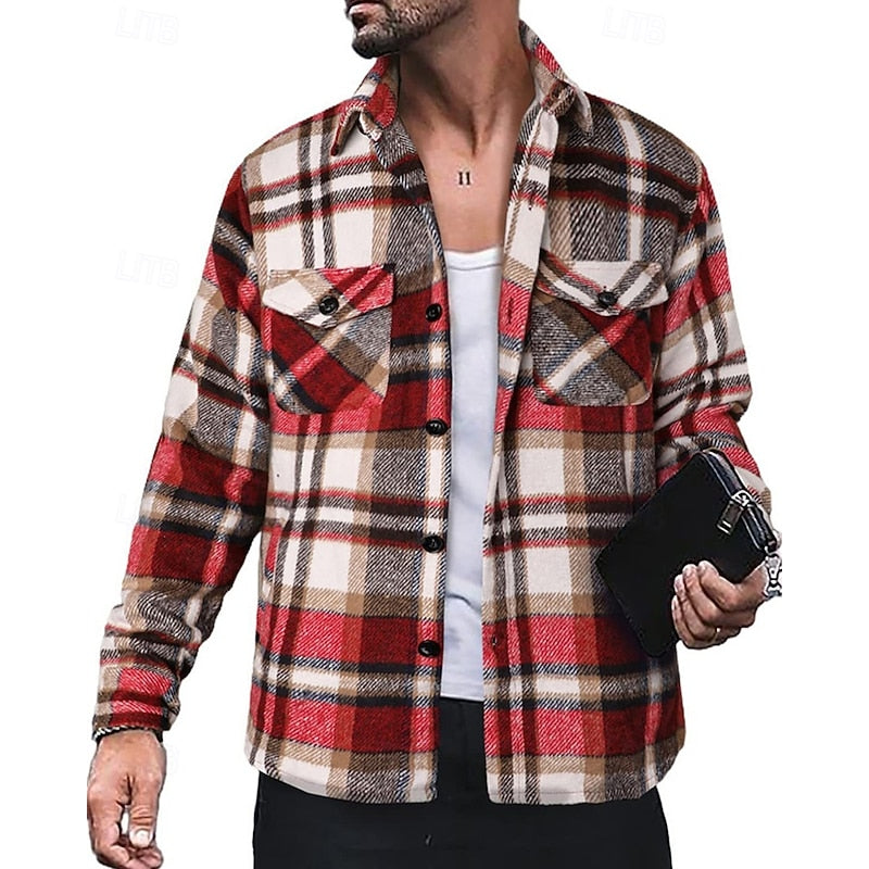Skjortejakke Herre – Overshirt-jakke med ternet design og robust design til efterår, overgangsvejr og hverdag