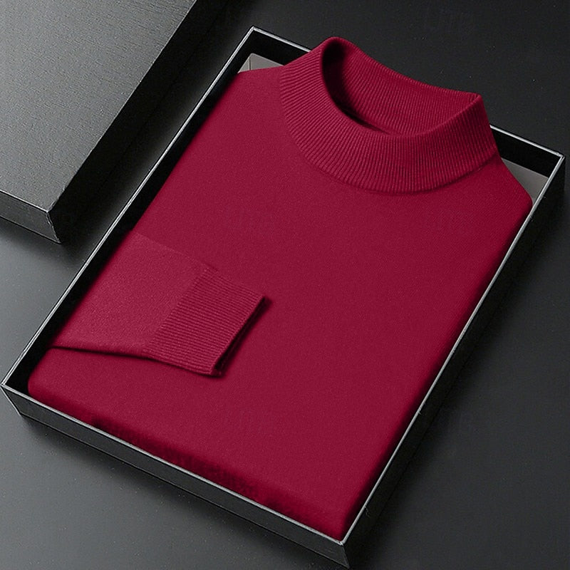 Striktrøje Herre – Pullover med høj hals og klassisk design til hverdag, arbejde og lag-på-lag i Grå og Orange – Winston