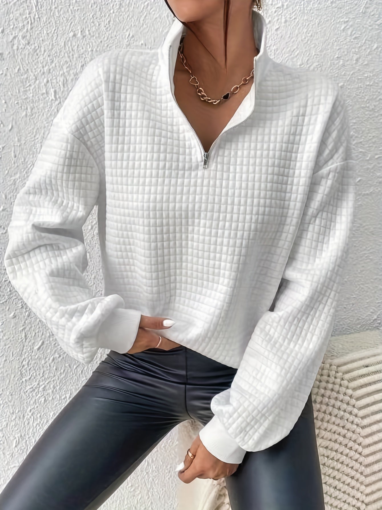 Quarter-Zip Pullover Dame – Striktrøje med Kort Lynlås