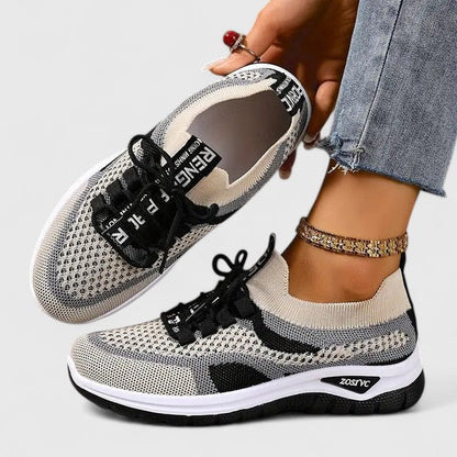 Sneakers Dame – Mesh Løbesko med Snørebånd og Farveblok Design