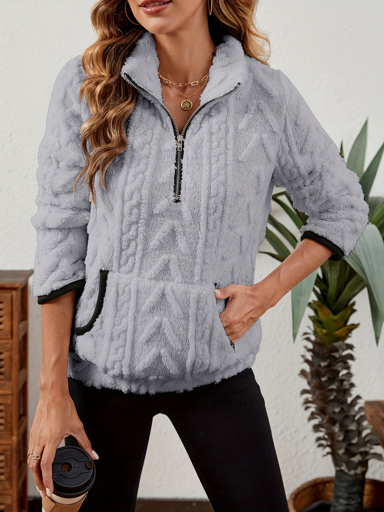 Striktrøje Dame – Pullover med half-zip lynlås til hverdag, arbejde og lag-på-lag