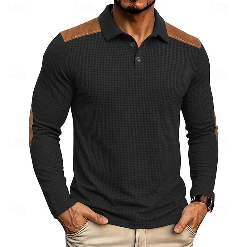 Poloshirt Herre – Tekstureret Polo med Farveblok Design