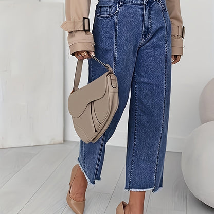 Jeans Dame – Denimbukser med kort pasform, skræddersyet pasform og lige ben til hverdag, kontor og smart casual