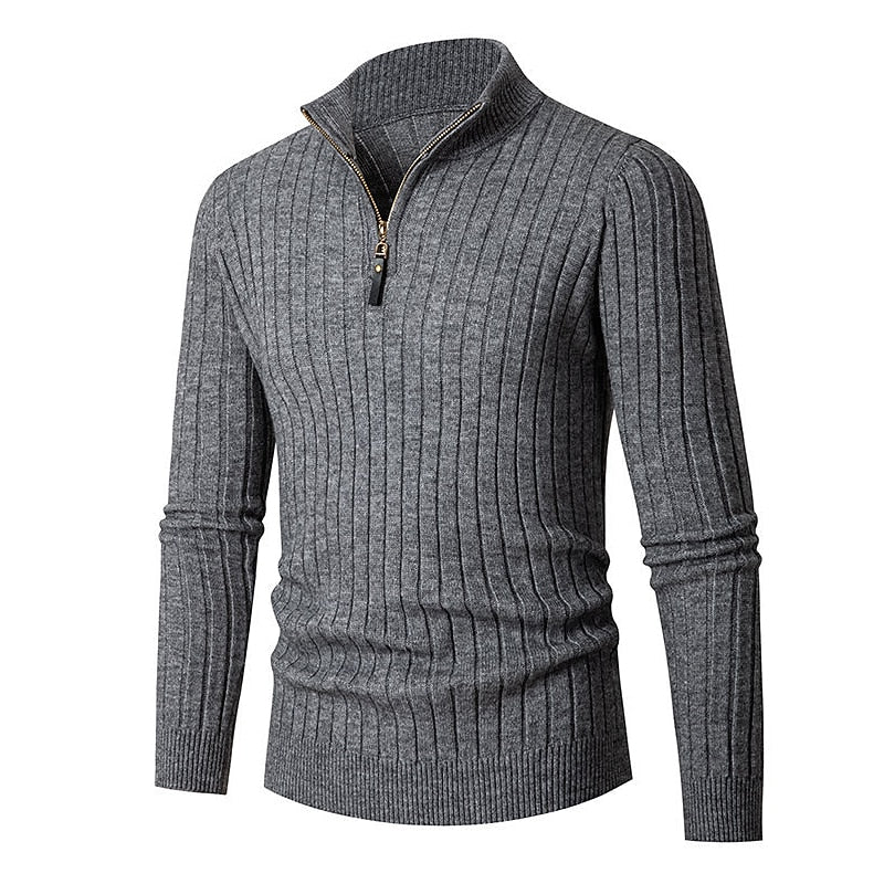 Ribstriktrøje Herre – Quarter-Zip Pullover med Lynlås