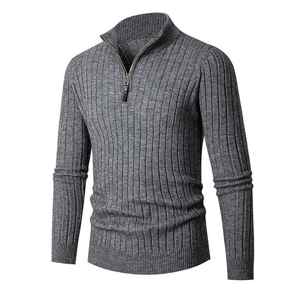 Ribstriktrøje Herre – Quarter-Zip Pullover med Lynlås