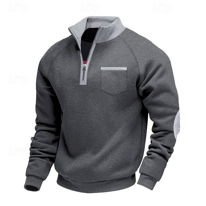 Striktrøje Herre – Pullover med farveblokdesign og quarter-zip lynlås til hverdag, arbejde og lag-på-lag