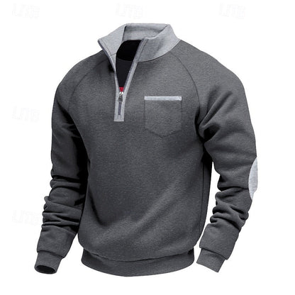 Striktrøje Herre – Pullover med farveblokdesign og quarter-zip lynlås til hverdag, arbejde og lag-på-lag