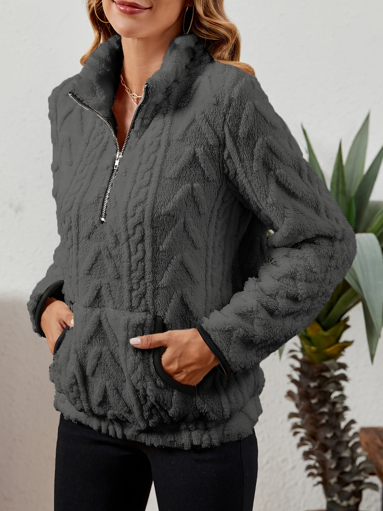 Striktrøje Dame – Pullover med half-zip lynlås til hverdag, arbejde og lag-på-lag