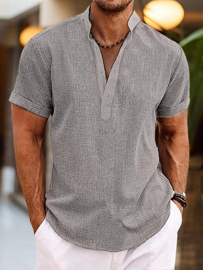 Kortærmet Henley Skjorte Herre – Let Sommerskjorte med Knapper