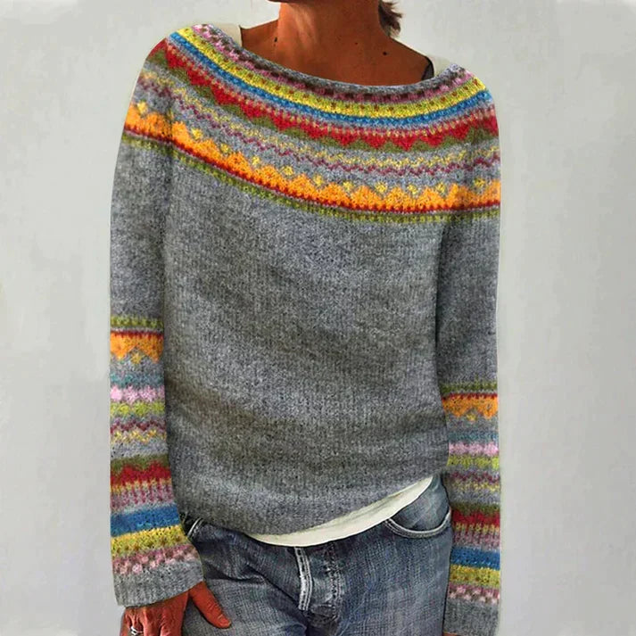 Langærmet Pullover Dame – Mønstret Striktrøje med Print