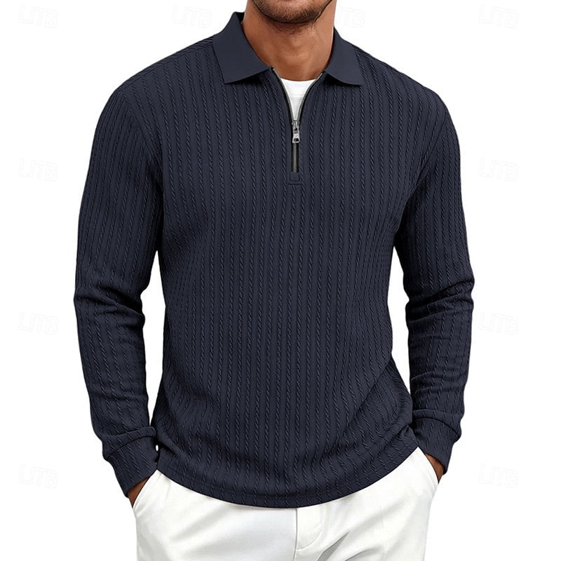 Poloshirt Herre – Polo trøje med tekstureret overflade og quarter-zip lynlås til hverdag, arbejde og lag-på-lag