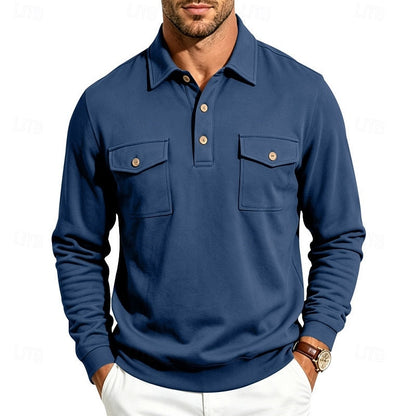 Poloshirt Herre – Polo trøje med lange ærmer og klassisk design til hverdag, arbejde og lag-på-lag i Mørkegrå og Lysegrå – Harold