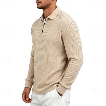 Poloshirt Herre – Polo trøje med tekstureret overflade og quarter-zip lynlås til hverdag, arbejde og lag-på-lag