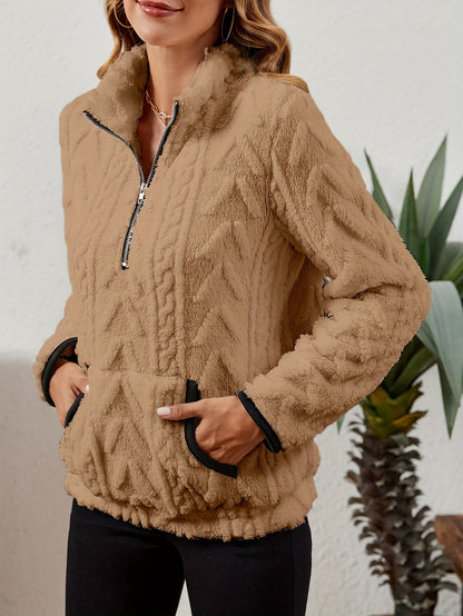 Striktrøje Dame – Pullover med half-zip lynlås til hverdag, arbejde og lag-på-lag