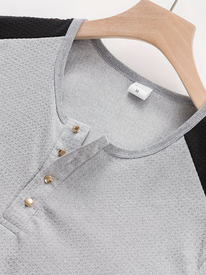 Henley Trøje Herre – Langærmet henley med tekstureret overflade og lange ærmer til hverdag, arbejde og lag-på-lag