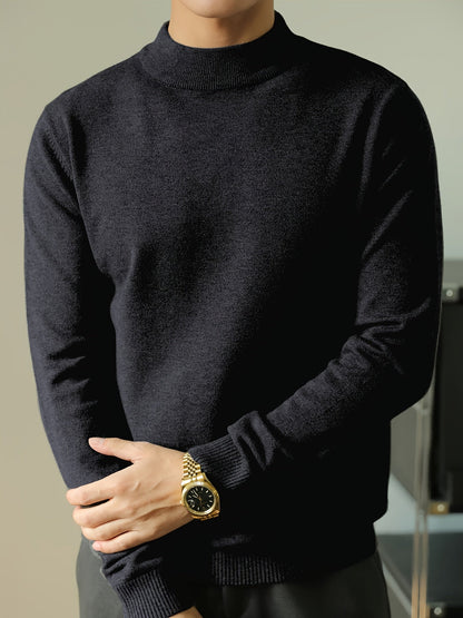 Striktrøje Herre – Pullover med høj hals og klassisk design til hverdag, arbejde og lag-på-lag i Sort og Hvid – Everett